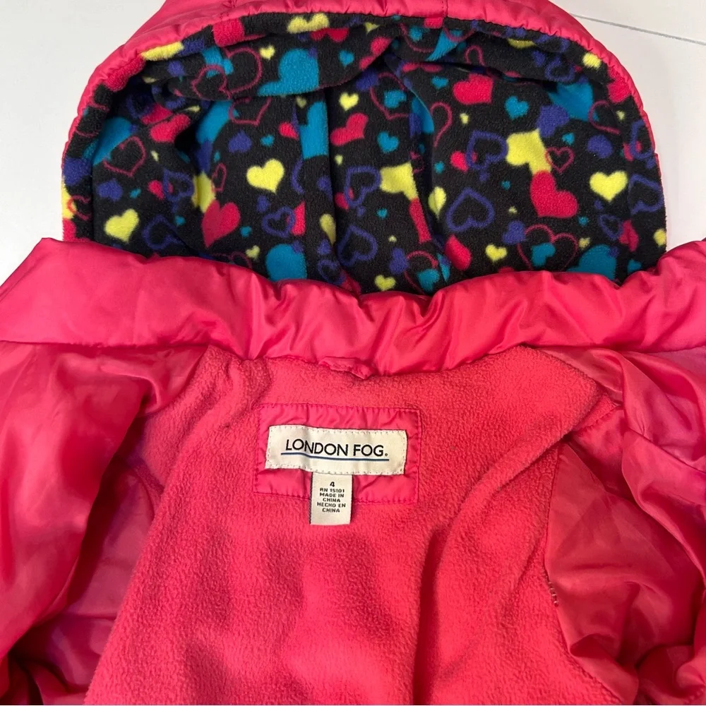 London Fog Girl’s Kids Red Puffer Hoodie Jacket Size 4